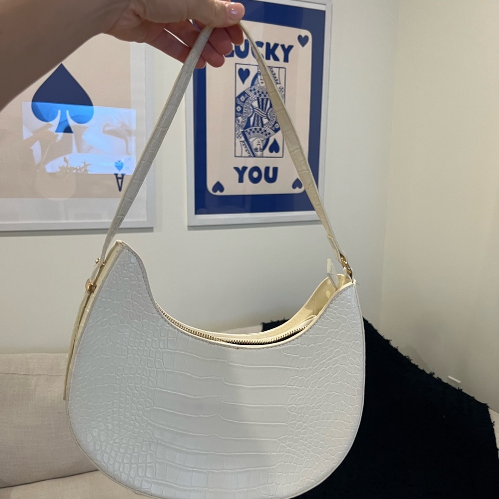 Princess Polly White Crocodile-Embossed Shoulder Bag